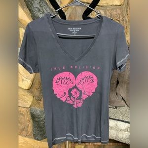 True Religion pink skull heart Tee